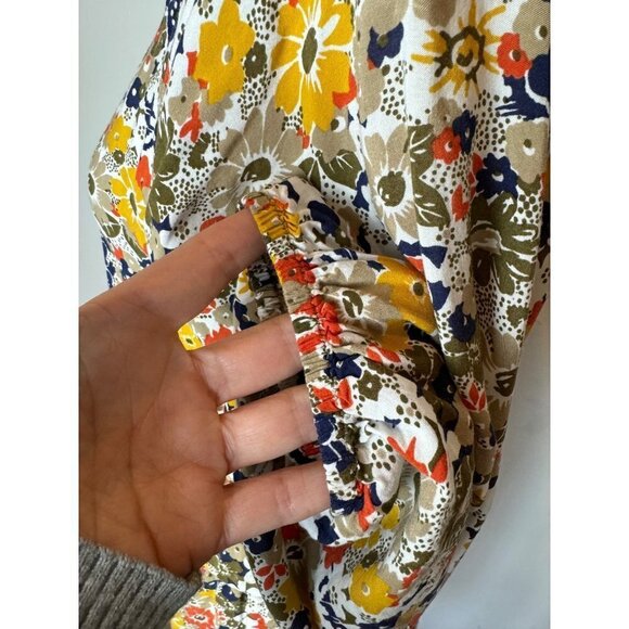 QMack Yellow Floral Print V Neck Elastic Waist Blouson Mini Dress‎ Size XS - Picture 8 of 12